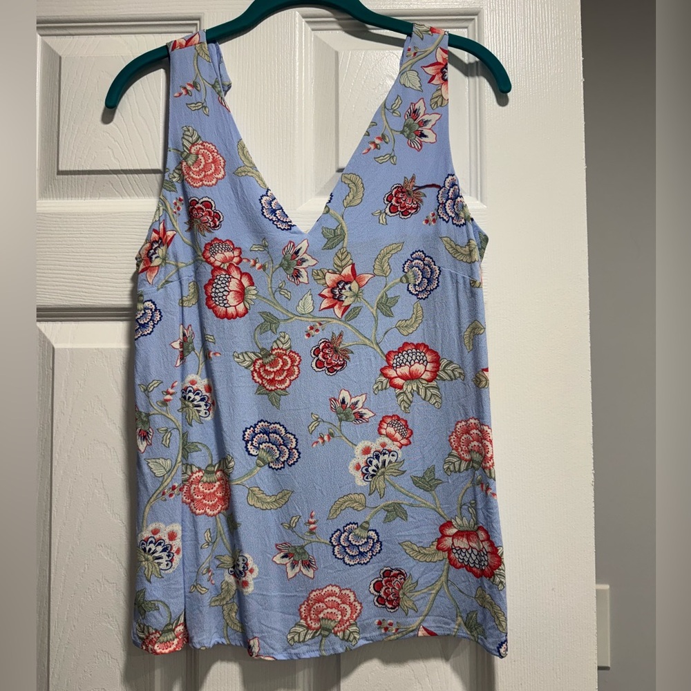 LOFT Floral V-Neck Camisole - Blue and Red